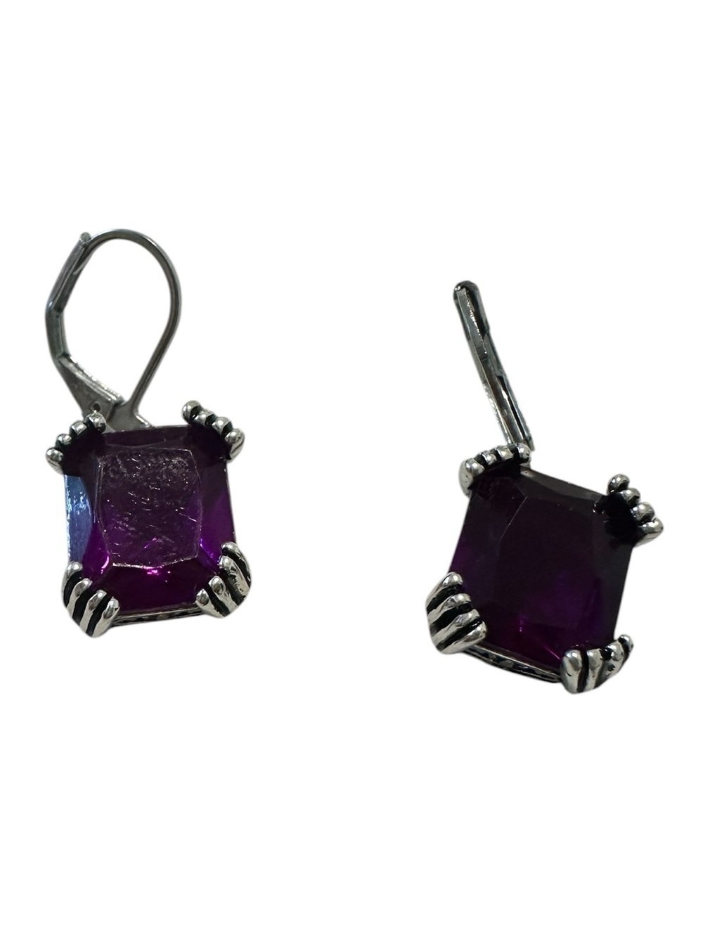 Vintage Style Purple/Wine Zircon and Antique Silver Drop Earrings